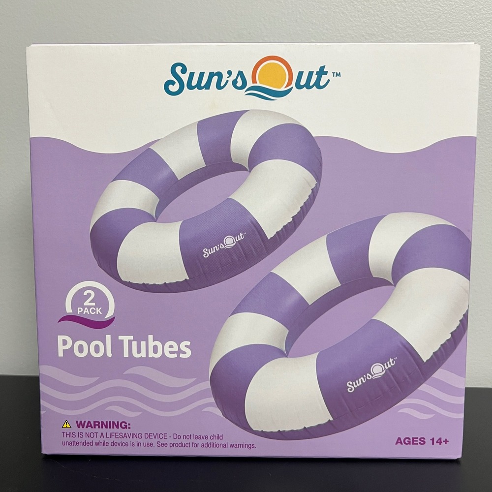 Suns Out 2 Pack Pool Tubes Floats 36 Inch Purple White Cabana Stripe NEW
